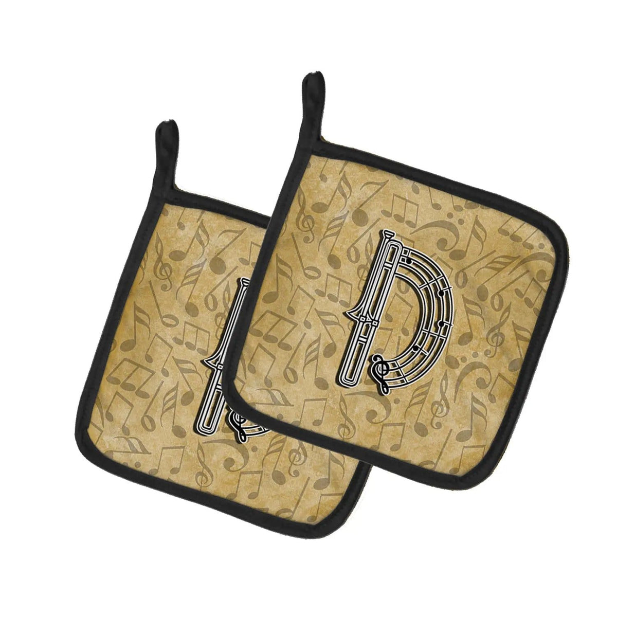 Pot Holder Set of 2 | Heat Resistant Quilted Hot Pads | 7.5 x 7.5 Inch | Letter D Musical Instrument Alphabet