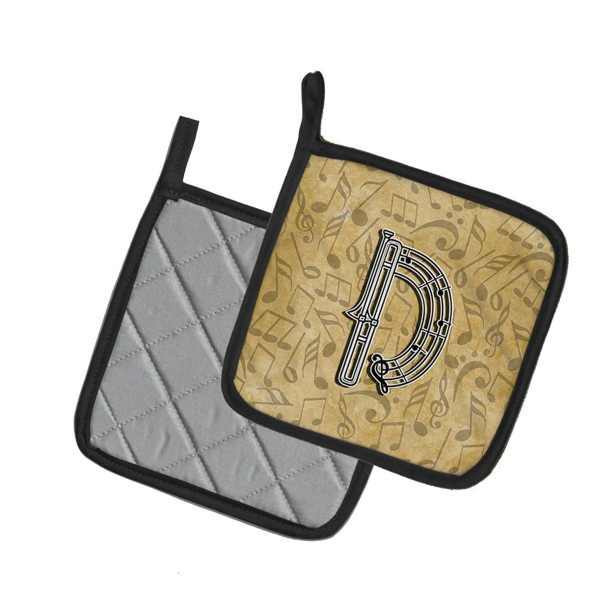 Pot Holder Set of 2 | Heat Resistant Quilted Hot Pads | 7.5 x 7.5 Inch | Letter D Musical Instrument Alphabet