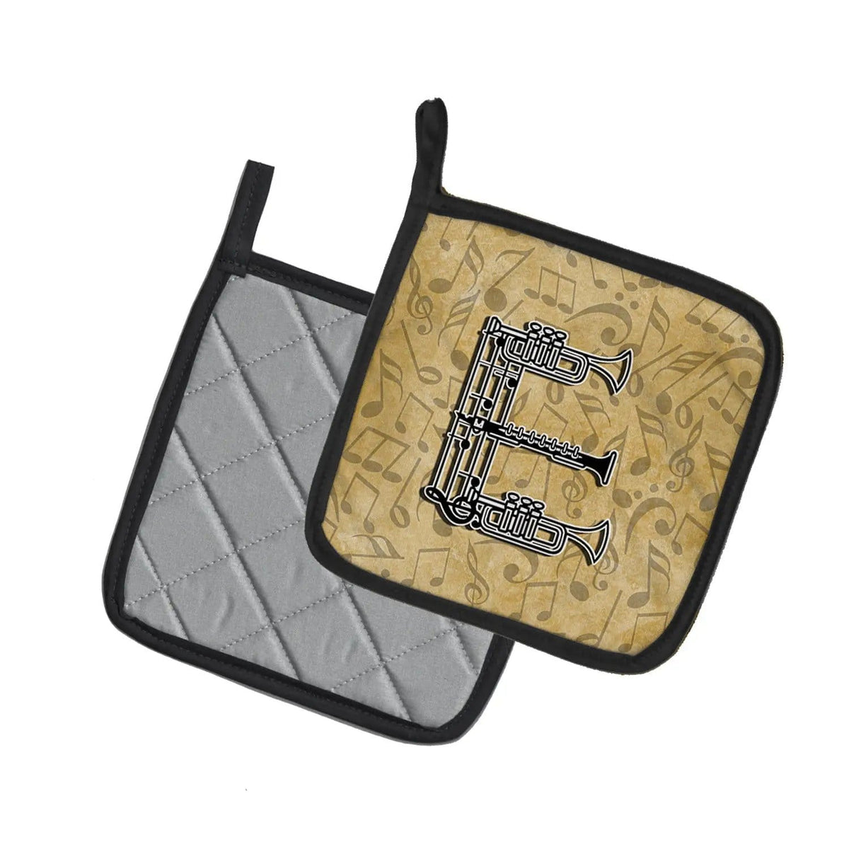 Pot Holder Set of 2 | Heat Resistant Quilted Hot Pads | 7.5 x 7.5 Inch | Letter E Musical Instrument Alphabet