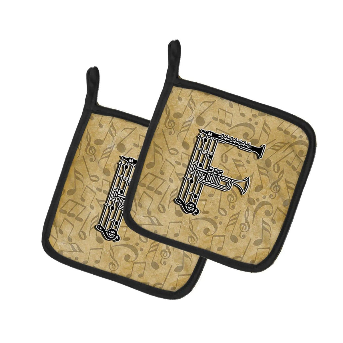 Pot Holder Set of 2 | Heat Resistant Quilted Hot Pads | 7.5 x 7.5 Inch | Letter F Musical Instrument Alphabet