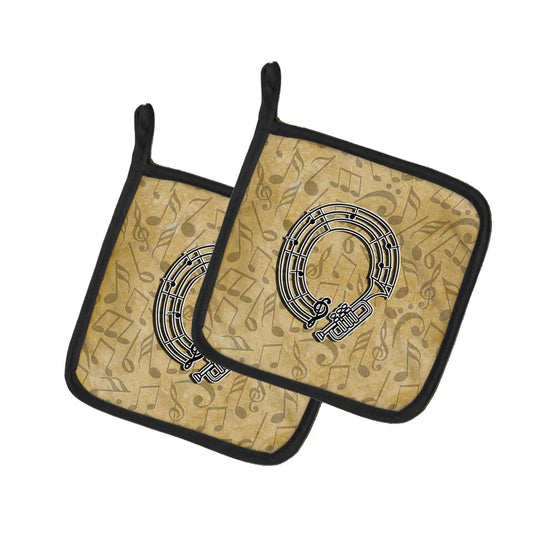 Pot Holder Set of 2 | Heat Resistant Quilted Hot Pads | 7.5 x 7.5 Inch | Letter O Musical Instrument Alphabet