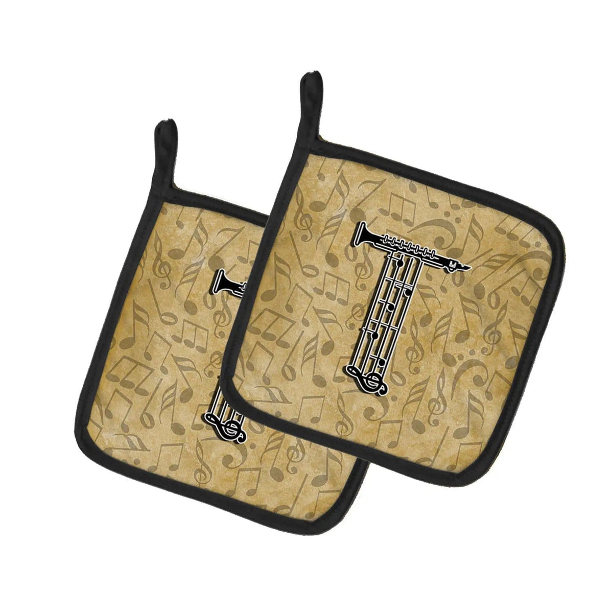 Pot Holder Set of 2 | Heat Resistant Quilted Hot Pads | 7.5 x 7.5 Inch | Letter T Musical Instrument Alphabet