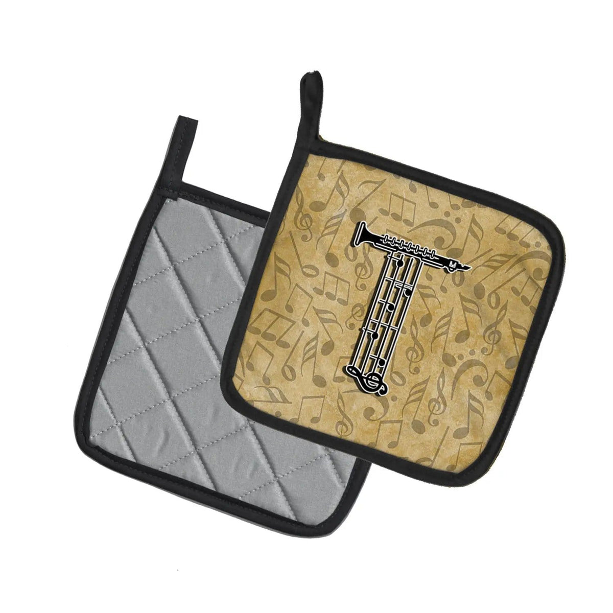 Pot Holder Set of 2 | Heat Resistant Quilted Hot Pads | 7.5 x 7.5 Inch | Letter T Musical Instrument Alphabet