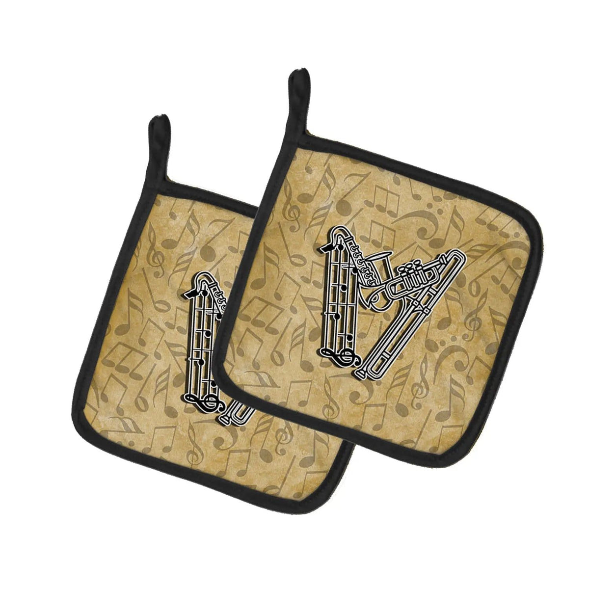 Pot Holder Set of 2 | Heat Resistant Quilted Hot Pads | 7.5 x 7.5 Inch | Letter W Musical Instrument Alphabet