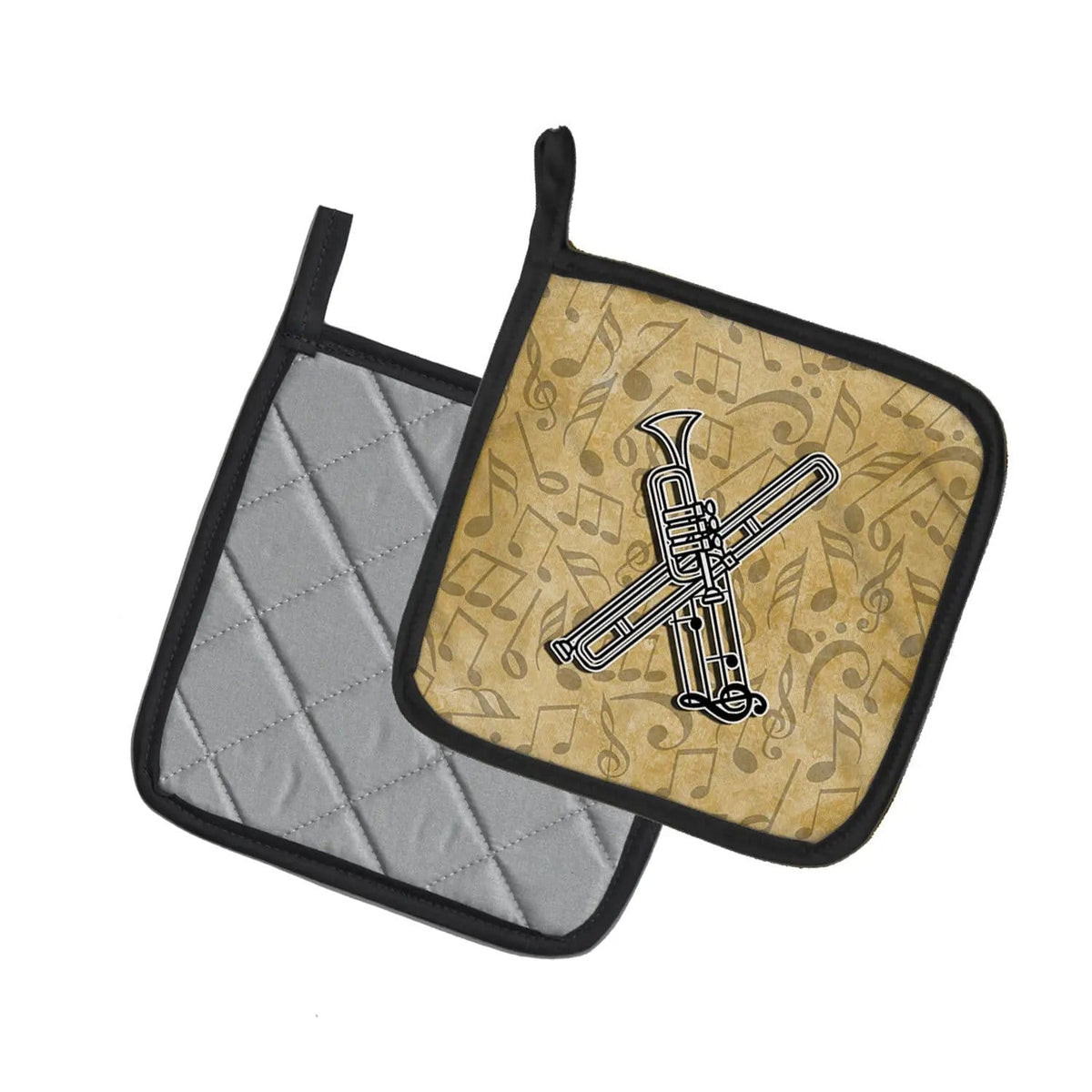Pot Holder Set of 2 | Heat Resistant Quilted Hot Pads | 7.5 x 7.5 Inch | Letter X Musical Instrument Alphabet