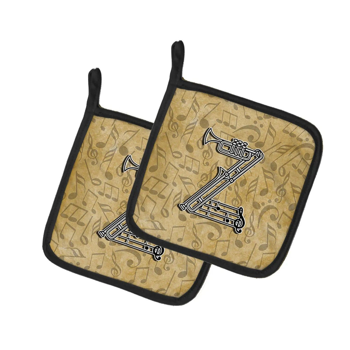 Pot Holder Set of 2 | Heat Resistant Quilted Hot Pads | 7.5 x 7.5 Inch | Letter Z Musical Instrument Alphabet