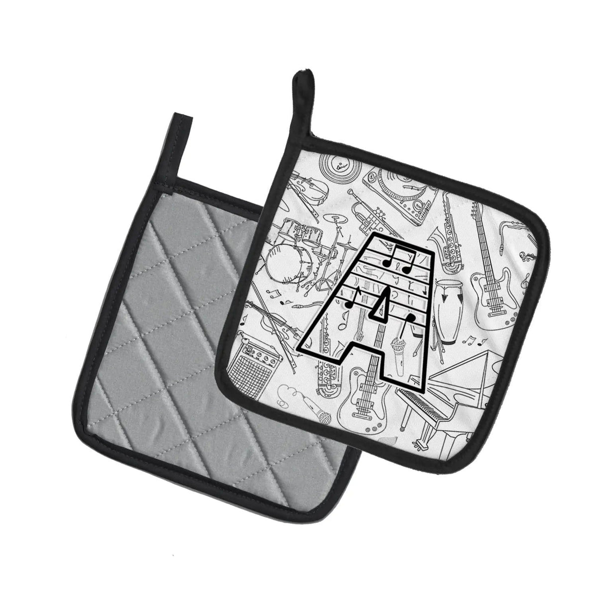 Pot Holder Set of 2 | Heat Resistant Quilted Hot Pads | 7.5 x 7.5 Inch | Letter A Musical Note Letters
