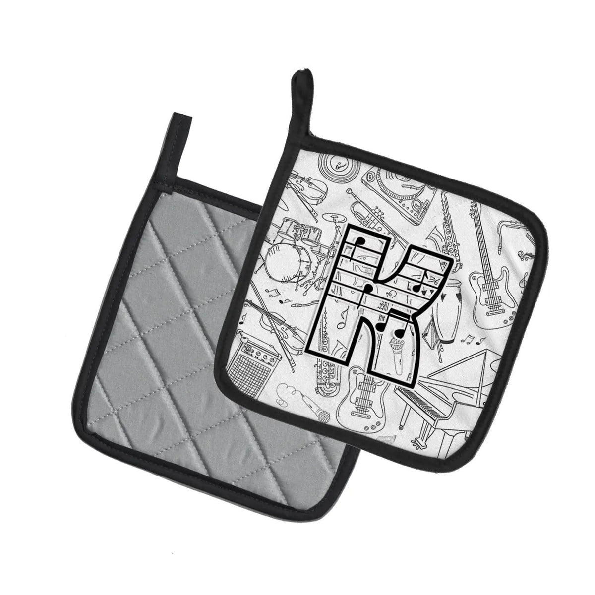 Pot Holder Set of 2 | Heat Resistant Quilted Hot Pads | 7.5 x 7.5 Inch | Letter K Musical Note Letters