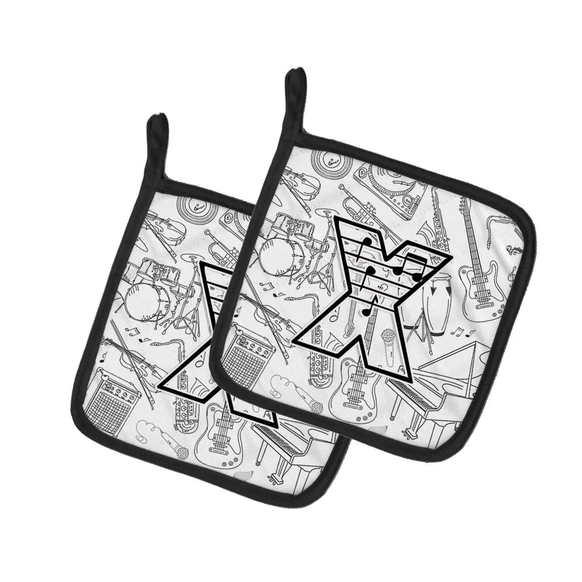 Pot Holder Set of 2 | Heat Resistant Quilted Hot Pads | 7.5 x 7.5 Inch | Letter X Musical Note Letters