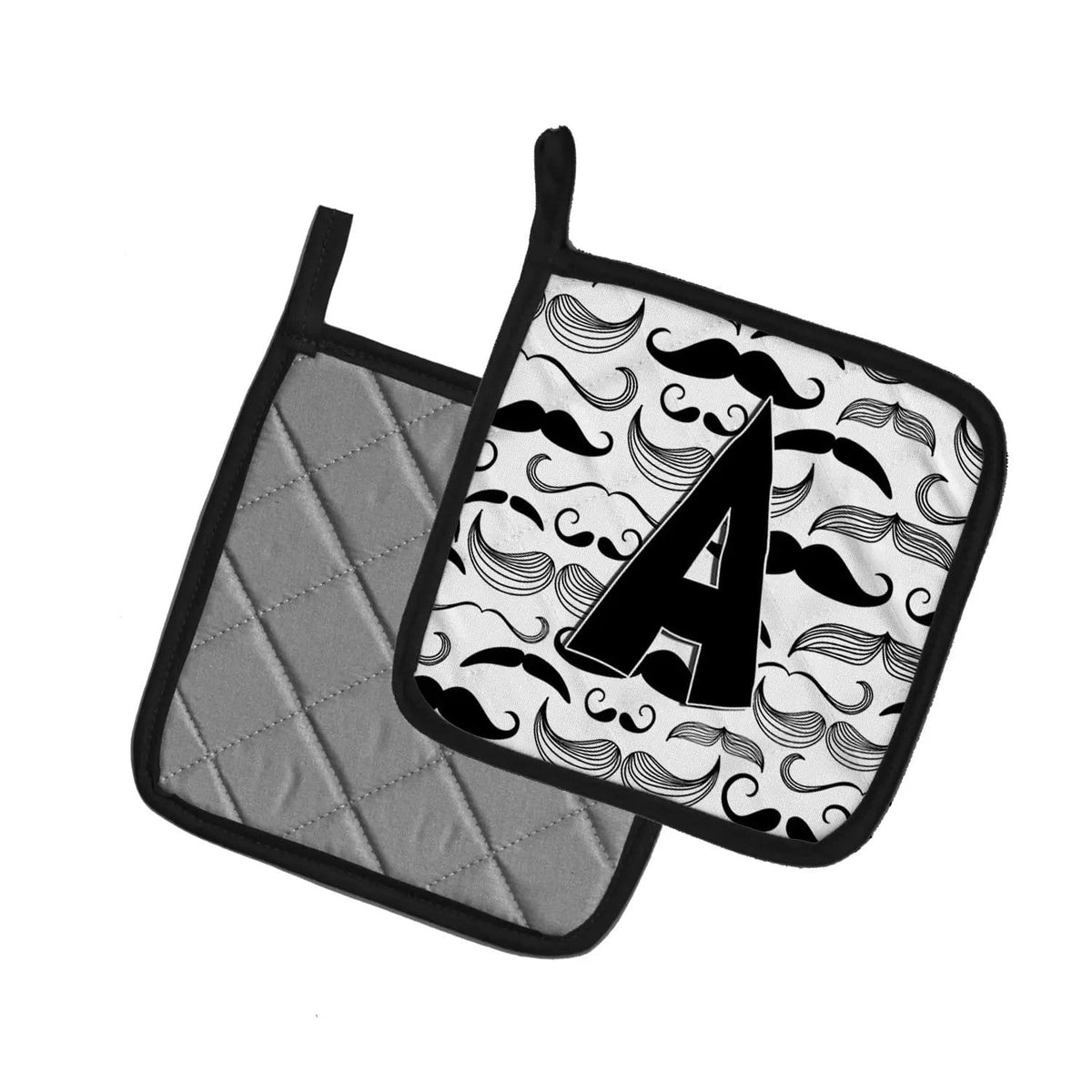 Pot Holder Set of 2 | Heat Resistant Quilted Hot Pads | 7.5 x 7.5 Inch | Letter A Moustache Initial