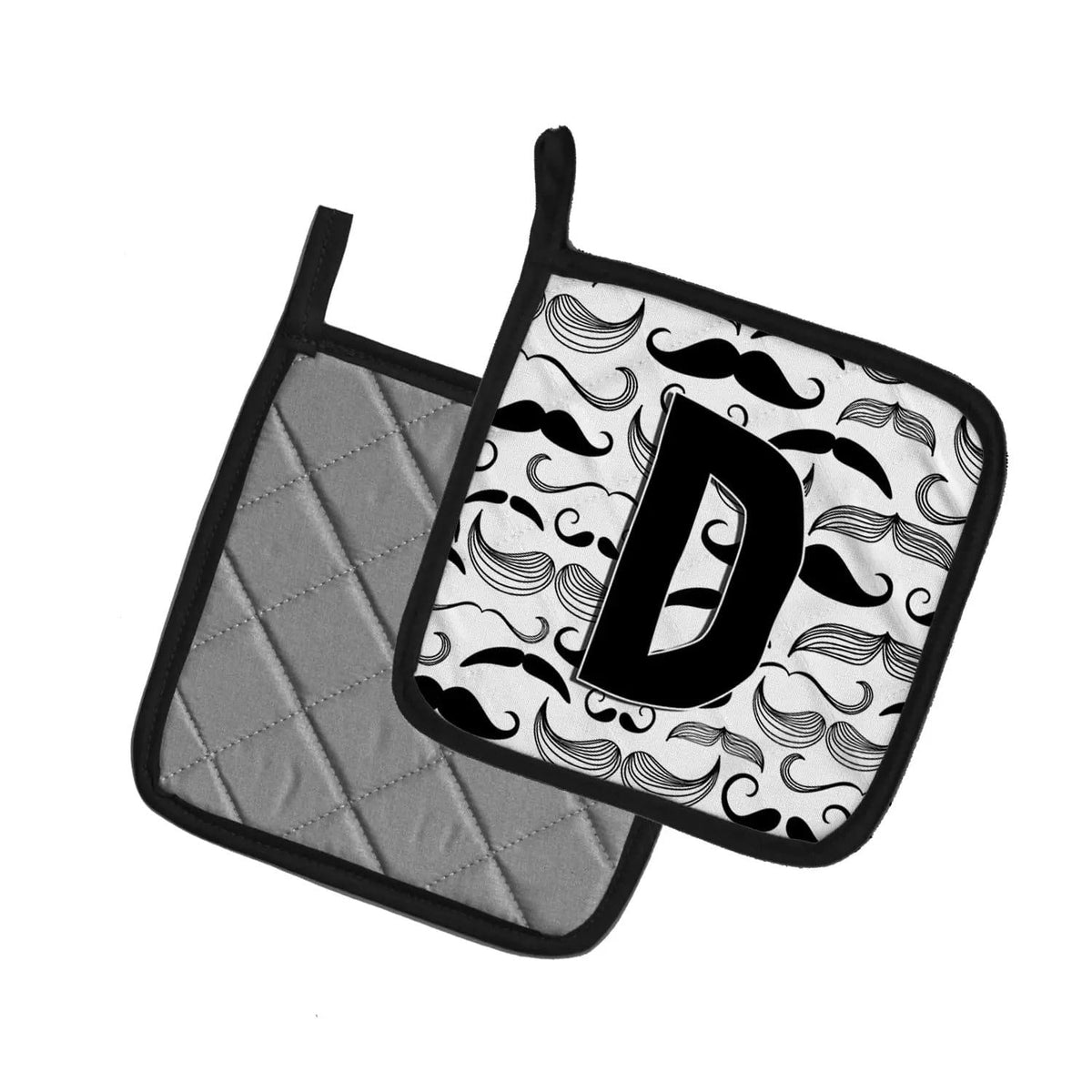 Pot Holder Set of 2 | Heat Resistant Quilted Hot Pads | 7.5 x 7.5 Inch | Letter D Moustache Initial