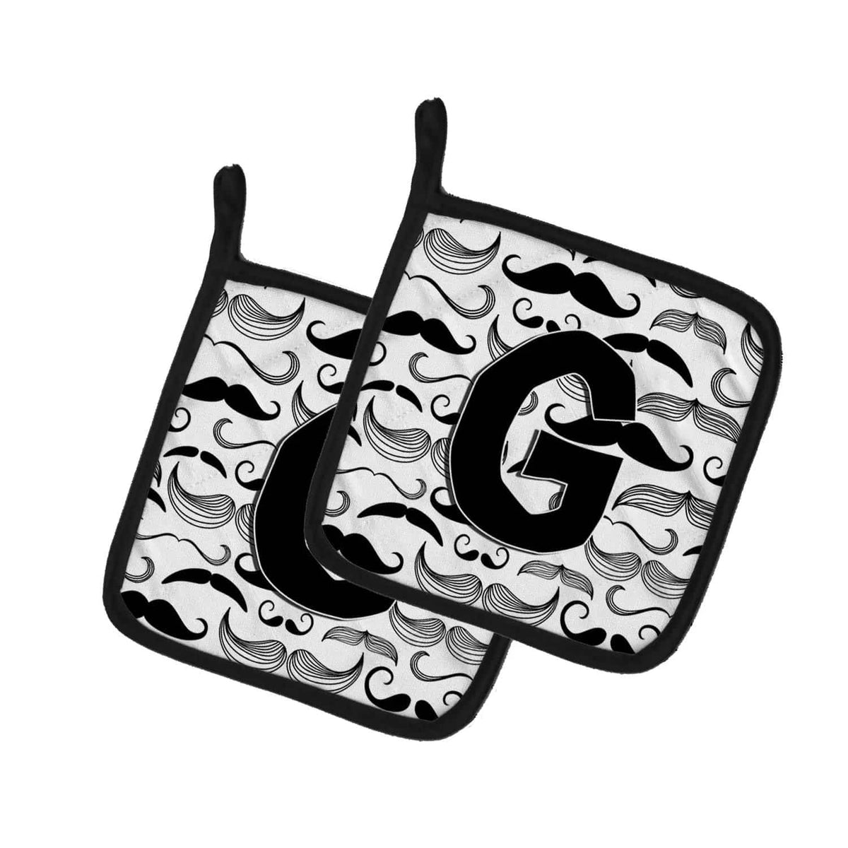 Pot Holder Set of 2 | Heat Resistant Quilted Hot Pads | 7.5 x 7.5 Inch | Letter G Moustache Initial