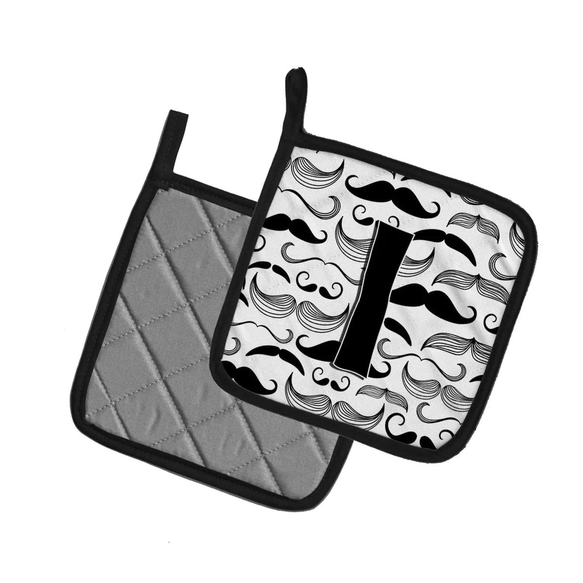 Pot Holder Set of 2 | Heat Resistant Quilted Hot Pads | 7.5 x 7.5 Inch | Letter I Moustache Initial