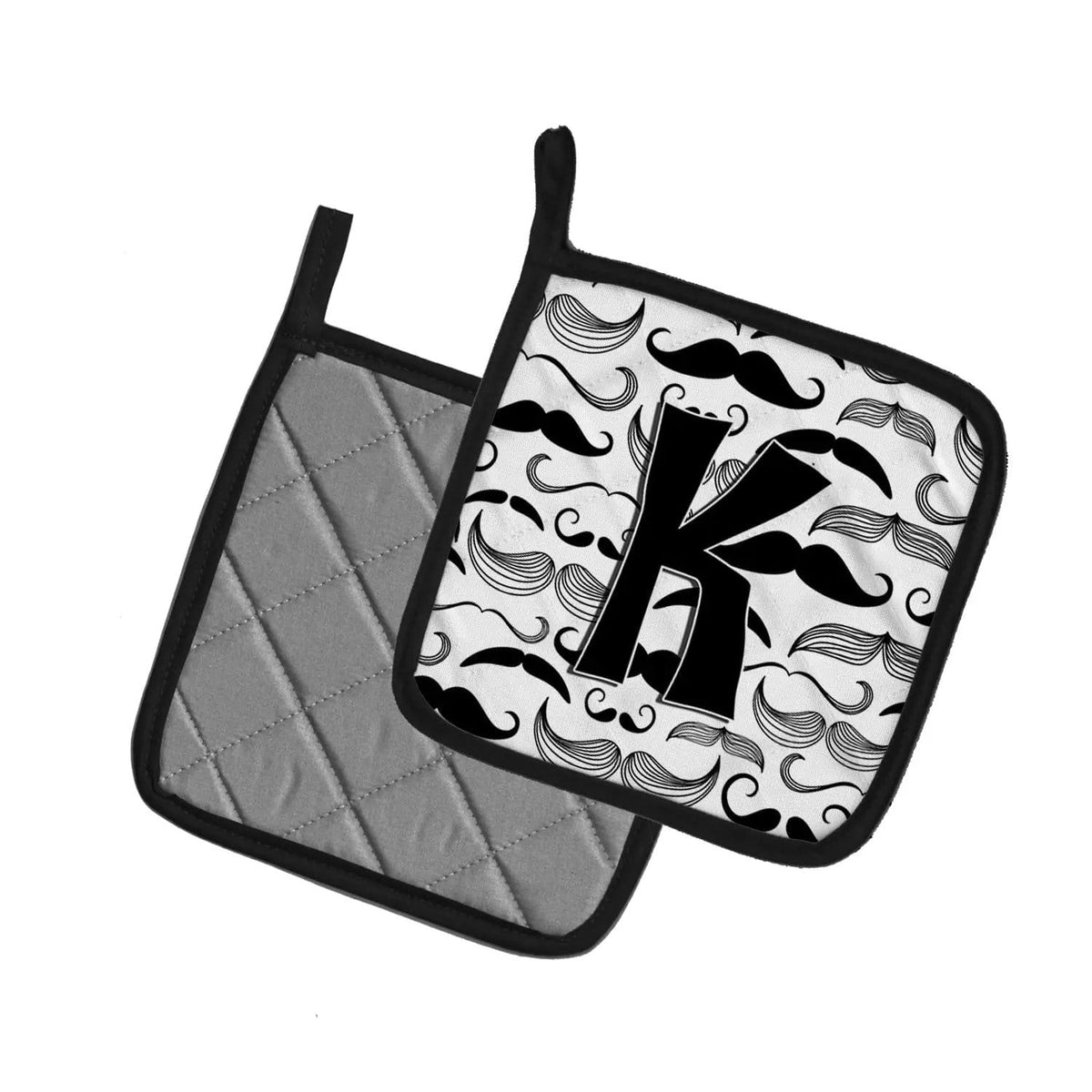 Pot Holder Set of 2 | Heat Resistant Quilted Hot Pads | 7.5 x 7.5 Inch | Letter K Moustache Initial