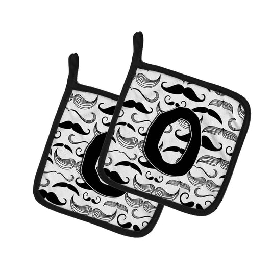 Pot Holder Set of 2 | Heat Resistant Quilted Hot Pads | 7.5 x 7.5 Inch | Letter O Moustache Initial