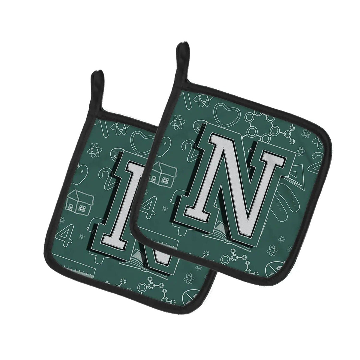 Pot Holder Set of 2 | Heat Resistant Quilted Hot Pads | 7.5 x 7.5 Inch | Letter N Back to School Initial