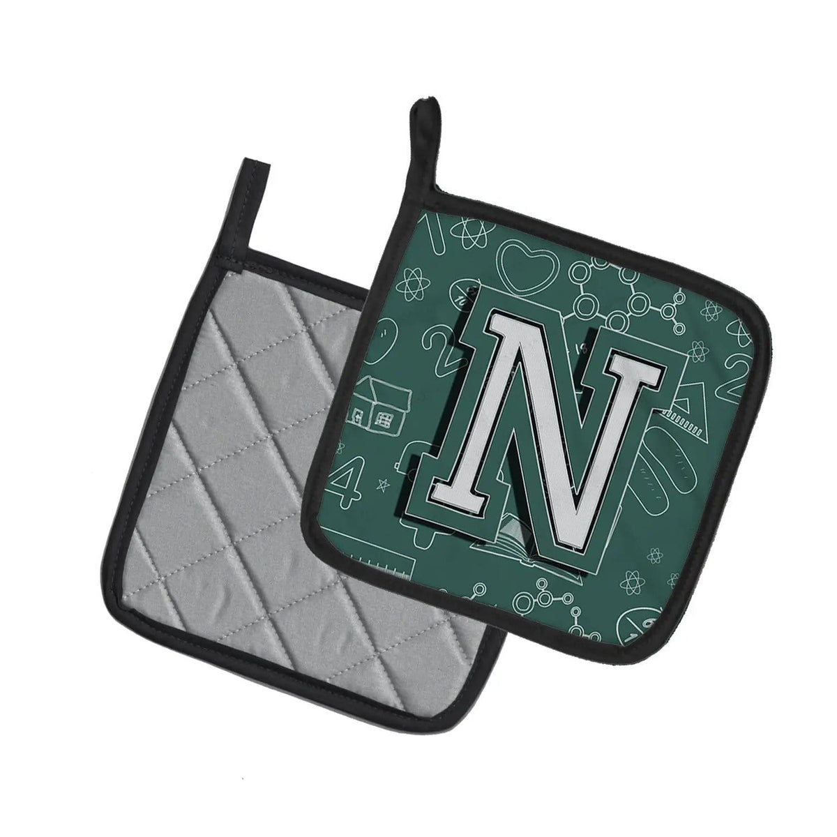 Pot Holder Set of 2 | Heat Resistant Quilted Hot Pads | 7.5 x 7.5 Inch | Letter N Back to School Initial