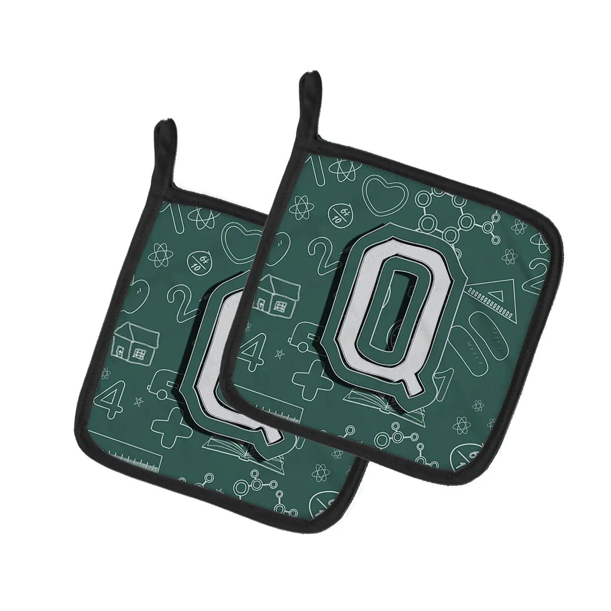 Pot Holder Set of 2 | Heat Resistant Quilted Hot Pads | 7.5 x 7.5 Inch | Letter Q Back to School Initial