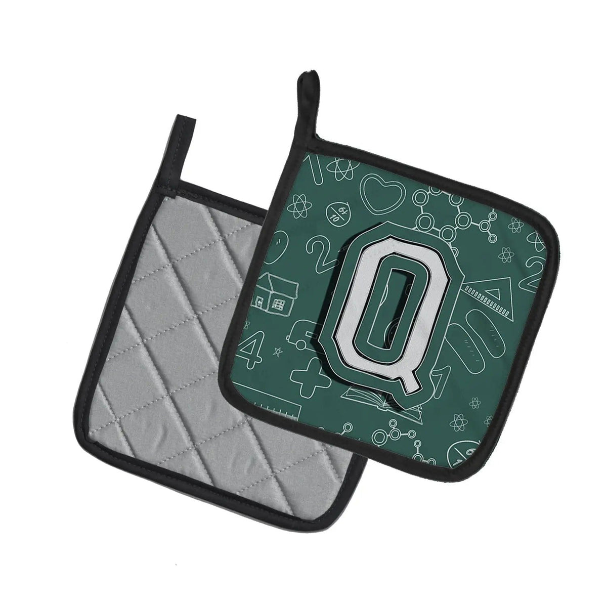 Pot Holder Set of 2 | Heat Resistant Quilted Hot Pads | 7.5 x 7.5 Inch | Letter Q Back to School Initial