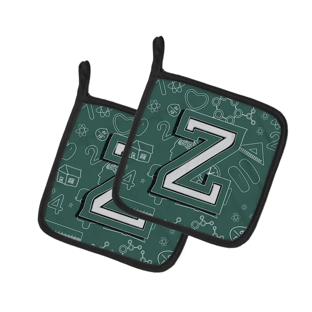 Pot Holder Set of 2 | Heat Resistant Quilted Hot Pads | 7.5 x 7.5 Inch | Letter Z Back to School Initial
