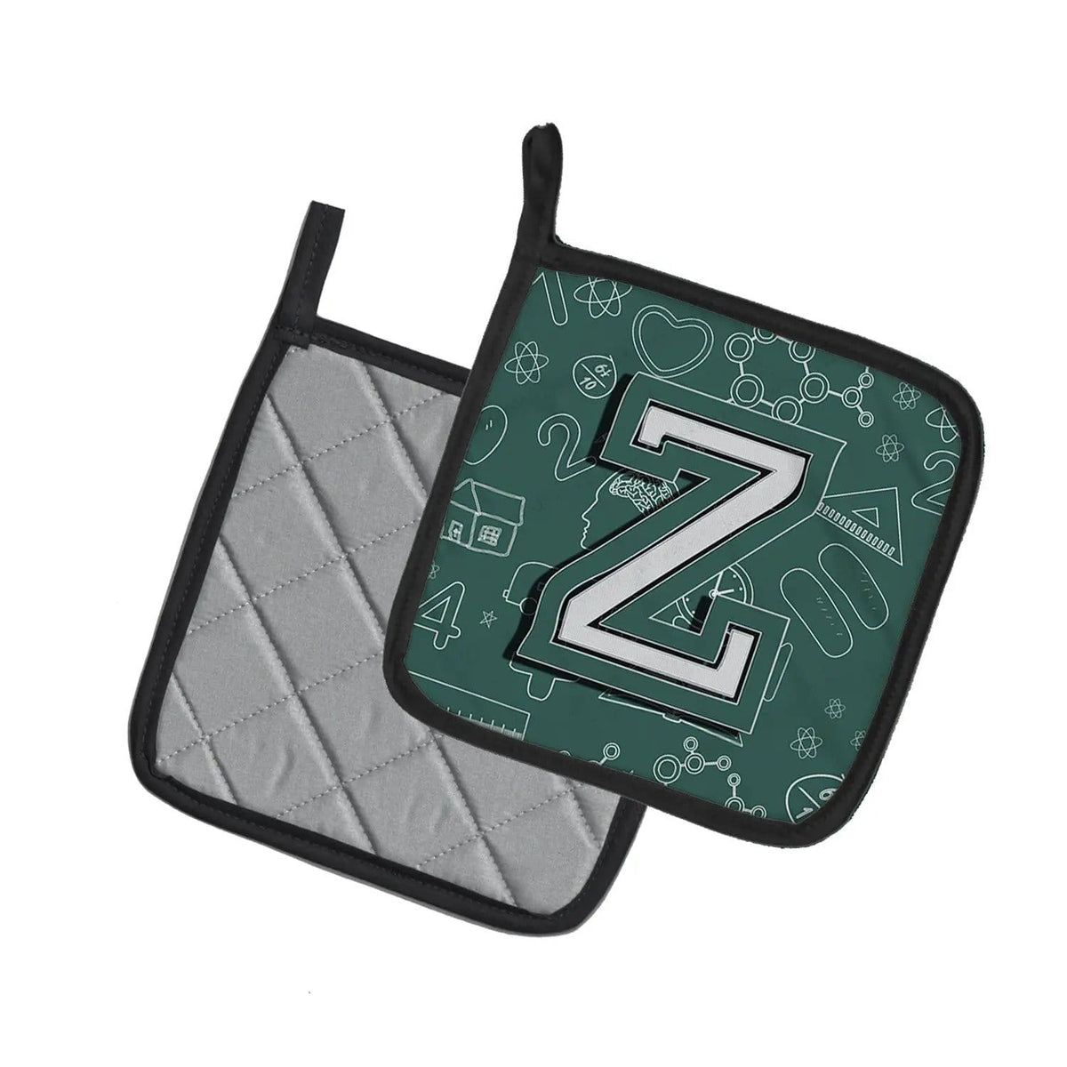Pot Holder Set of 2 | Heat Resistant Quilted Hot Pads | 7.5 x 7.5 Inch | Letter Z Back to School Initial