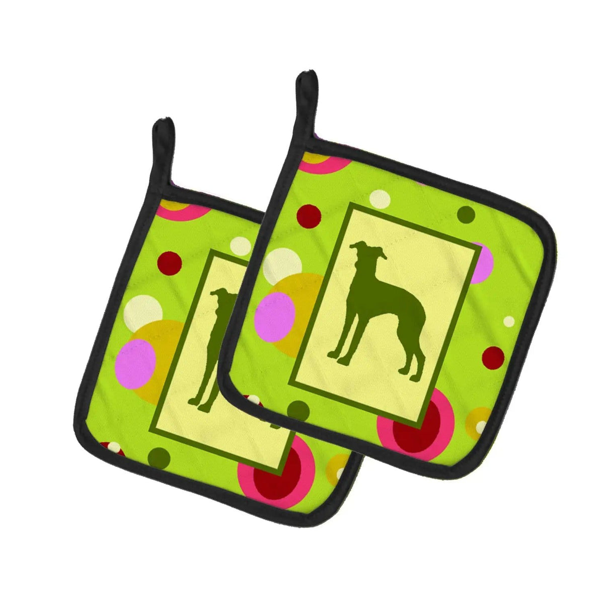 Pot Holder Set of 2 | Heat Resistant Quilted Hot Pads | 7.5 x 7.5 Inch | Italian Greyhound (Style 3)