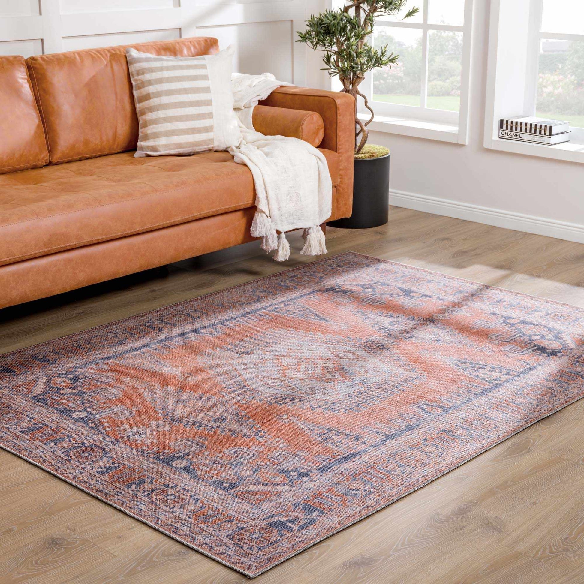 Burnt Orange Taber Medallion Washable Area Rug from PriceLows™