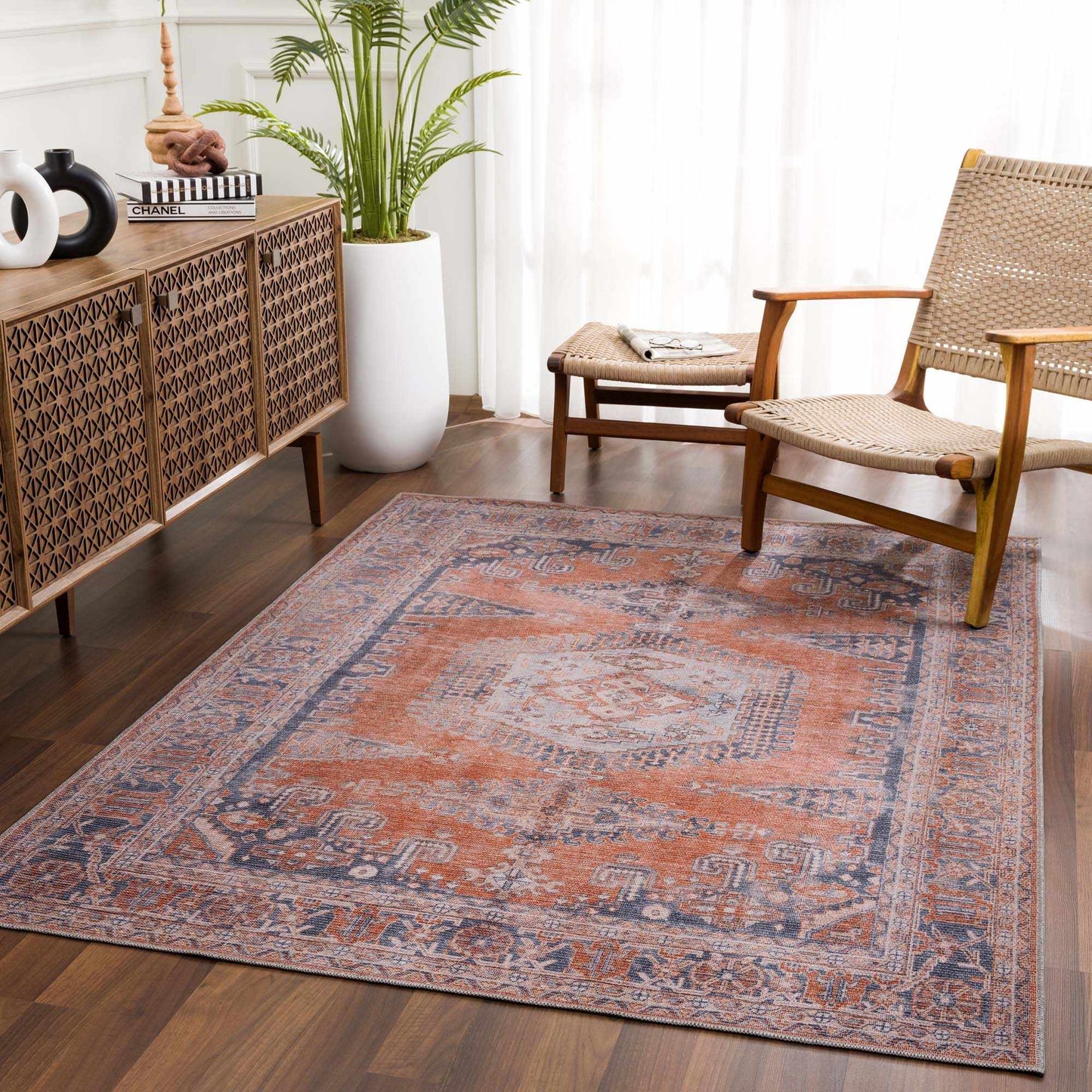 Burnt Orange Taber Medallion Washable Area Rug from PriceLows™