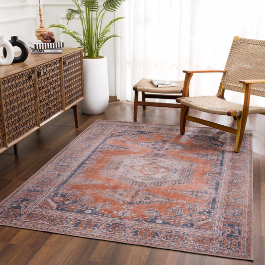Burnt Orange Taber Medallion Washable Area Rug from PriceLows™
