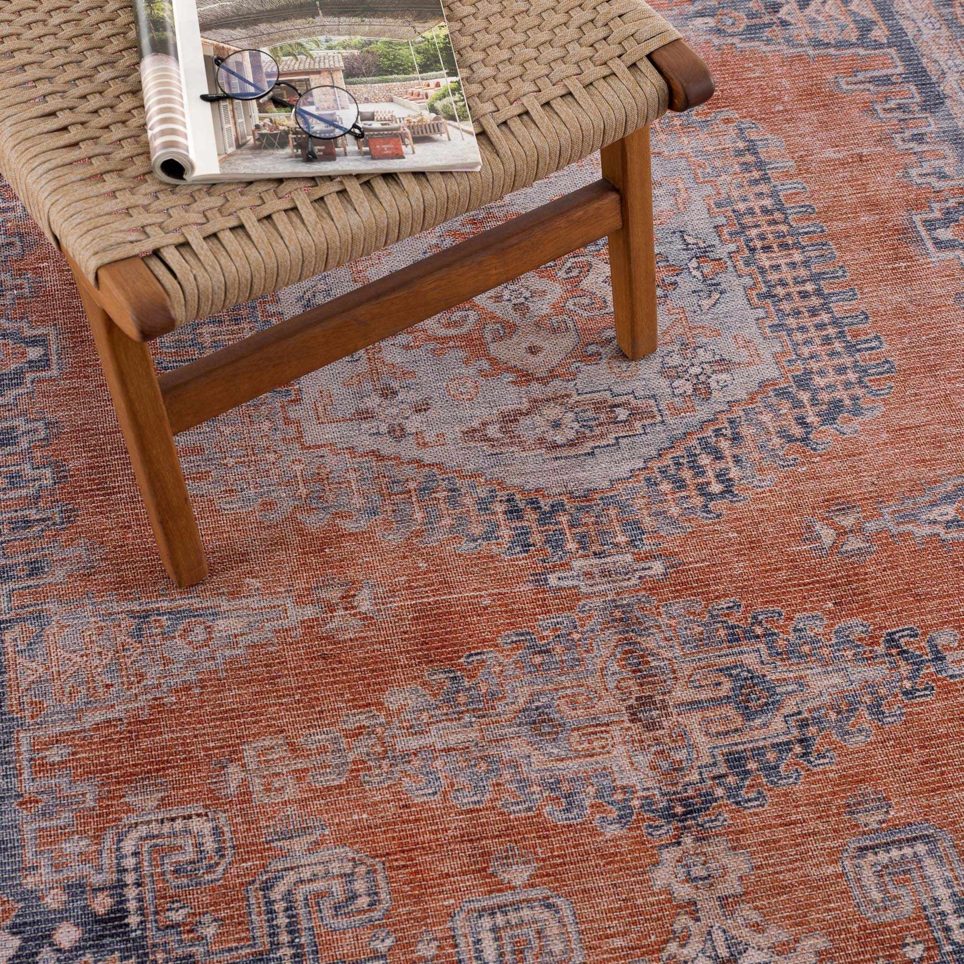 Burnt Orange Taber Medallion Washable Area Rug from PriceLows™