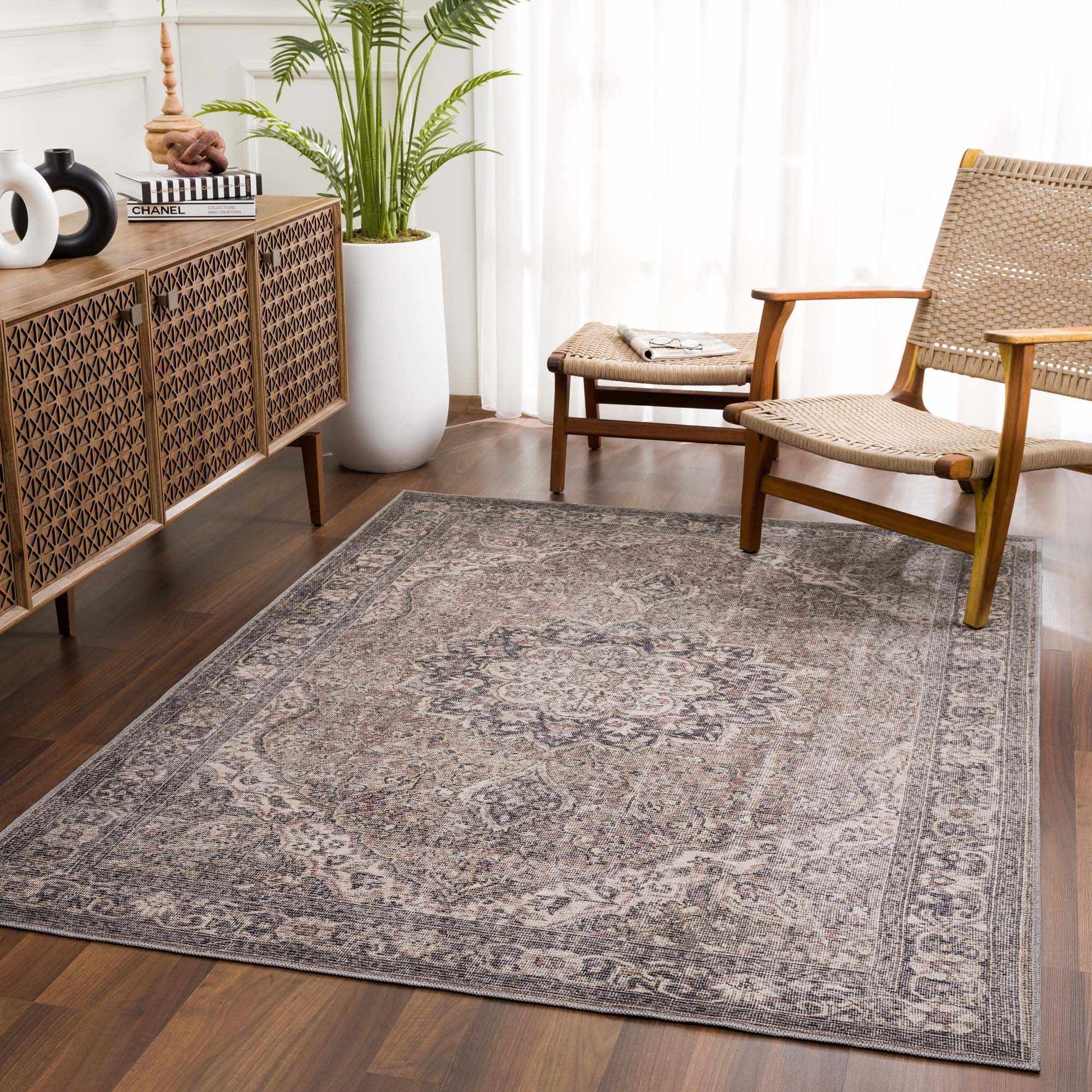 Dusty Sage Greenpoint Medallion Washable Area Rug from PriceLows™