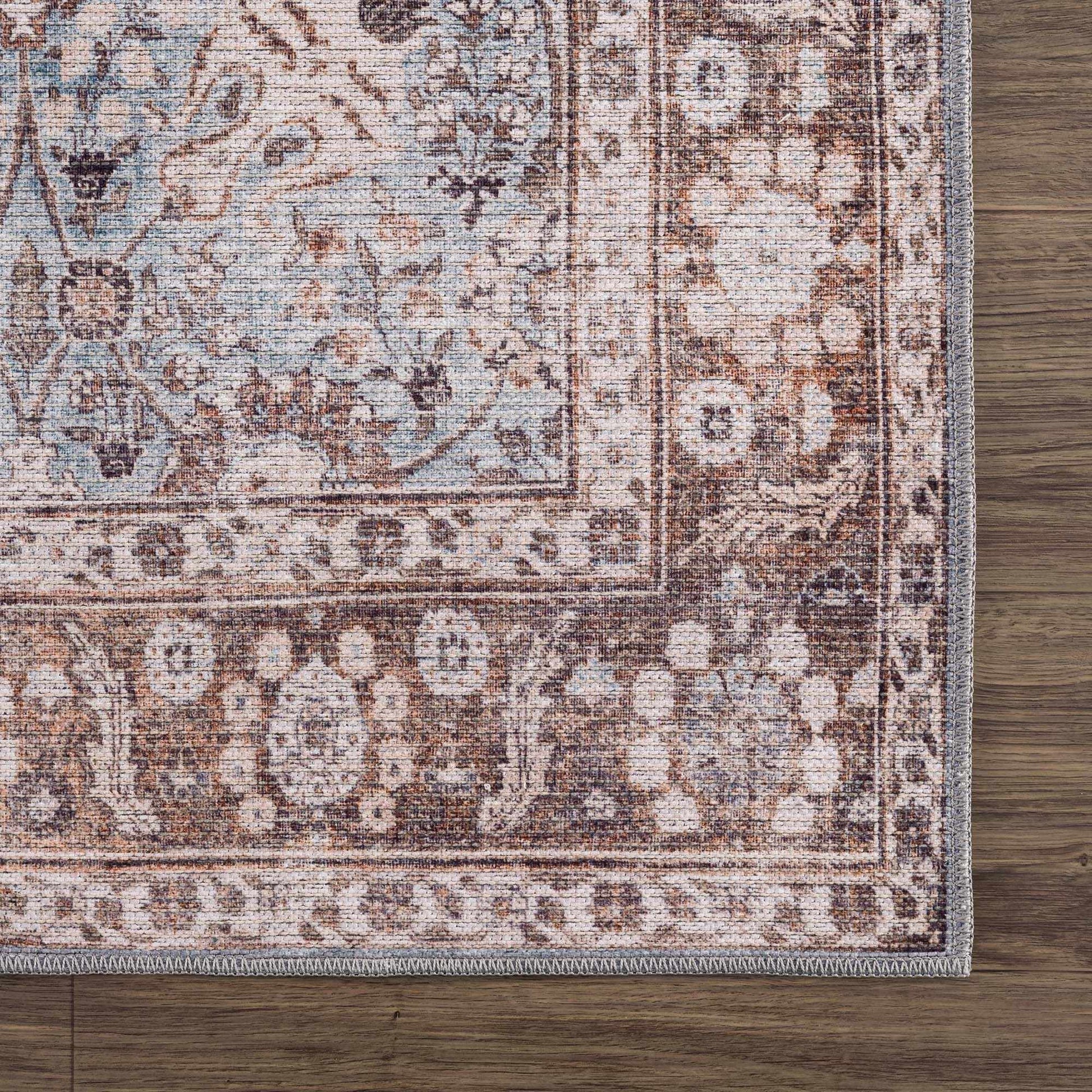 Brown Blue Dauis Vintage Washable Rug from PriceLows™