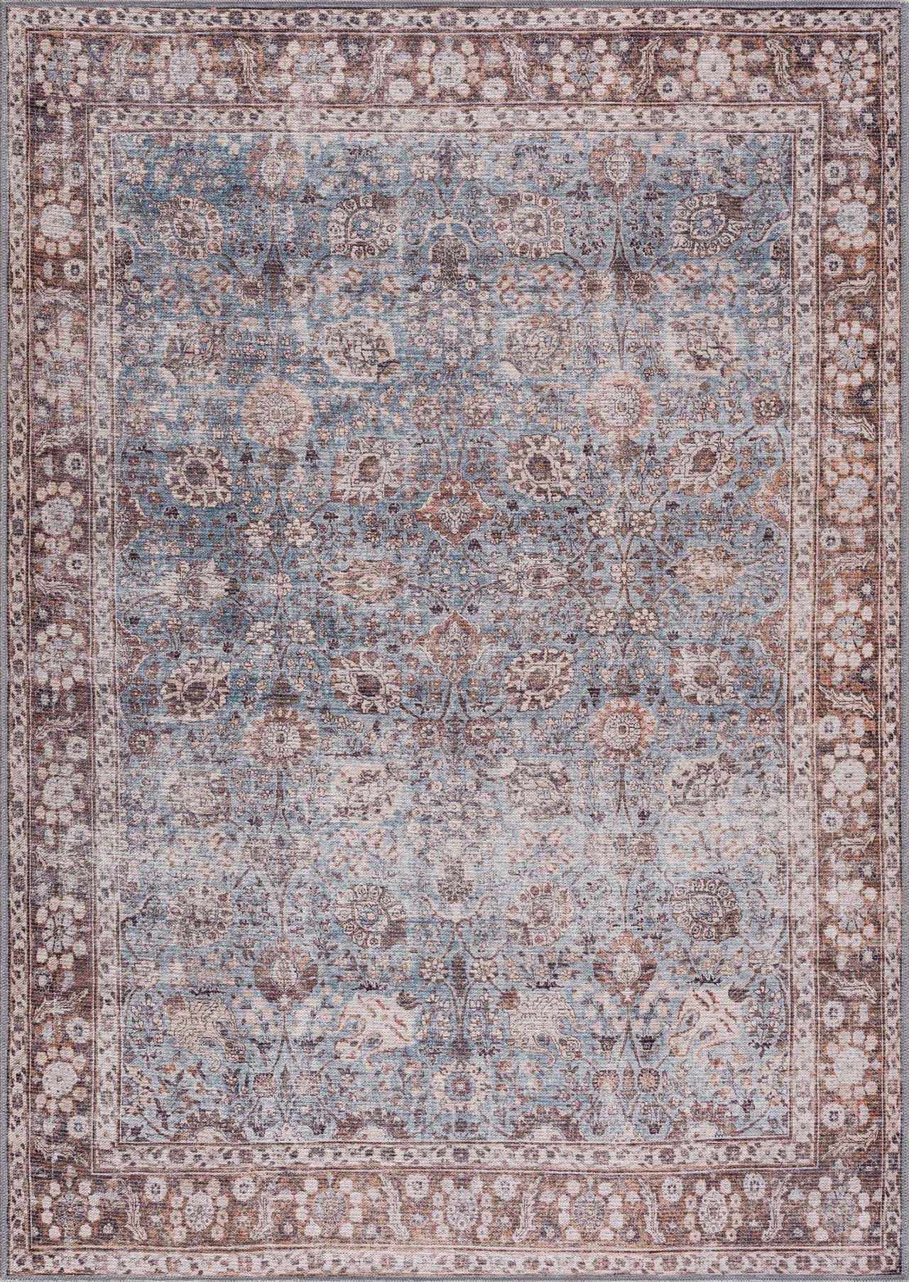 Brown Blue Dauis Vintage Washable Rug from PriceLows™