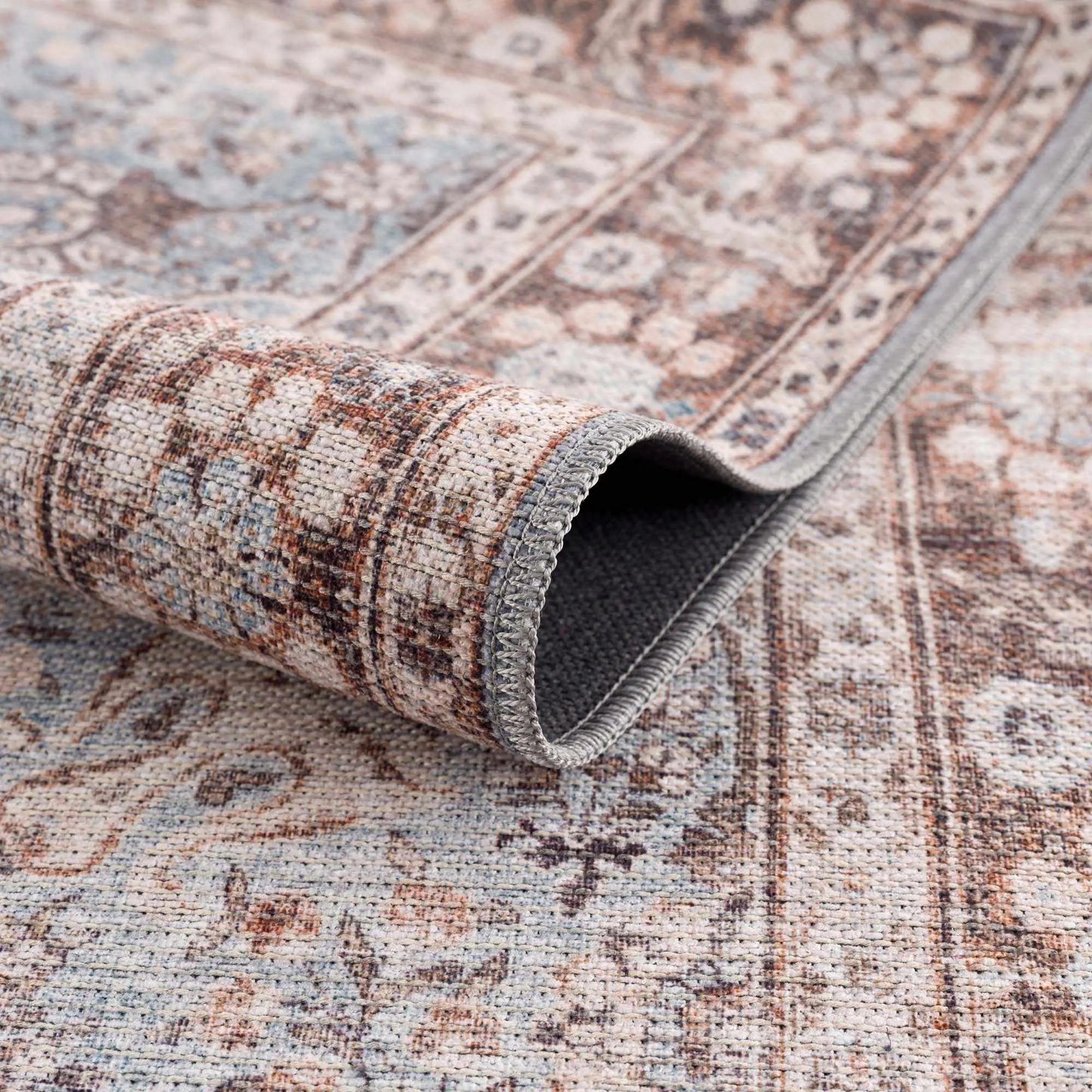Brown Blue Dauis Vintage Washable Rug from PriceLows™