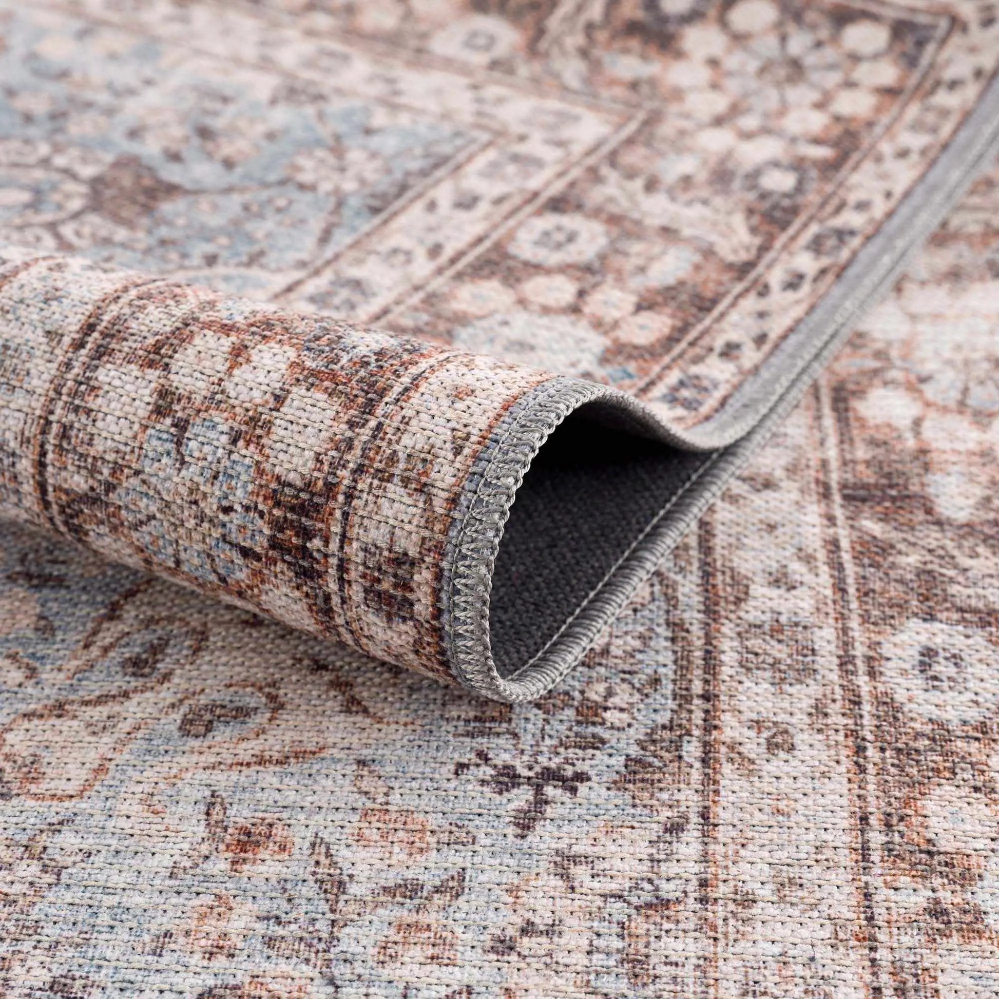 Brown Blue Dauis Vintage Washable Rug from PriceLows™
