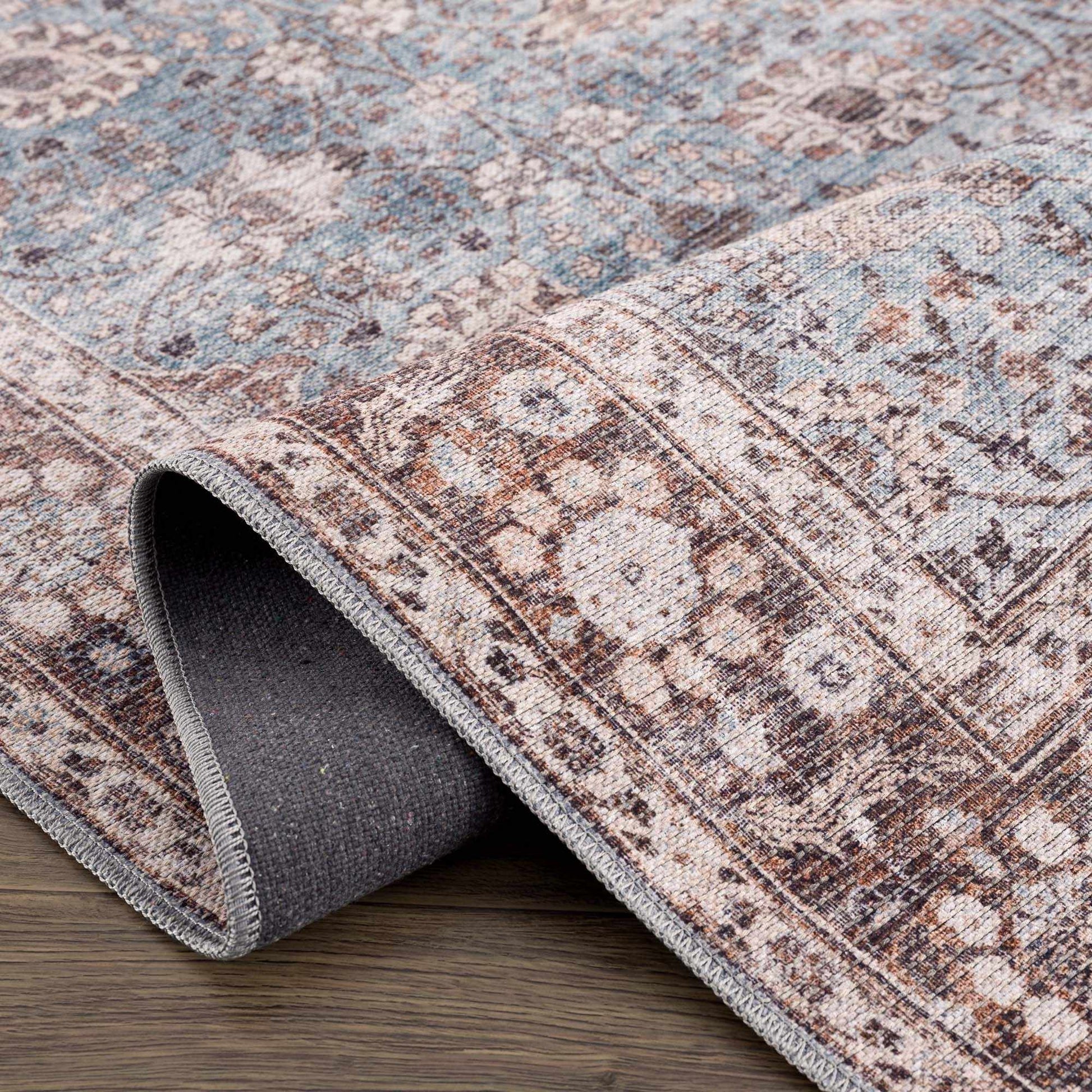 Brown Blue Dauis Vintage Washable Rug from PriceLows™