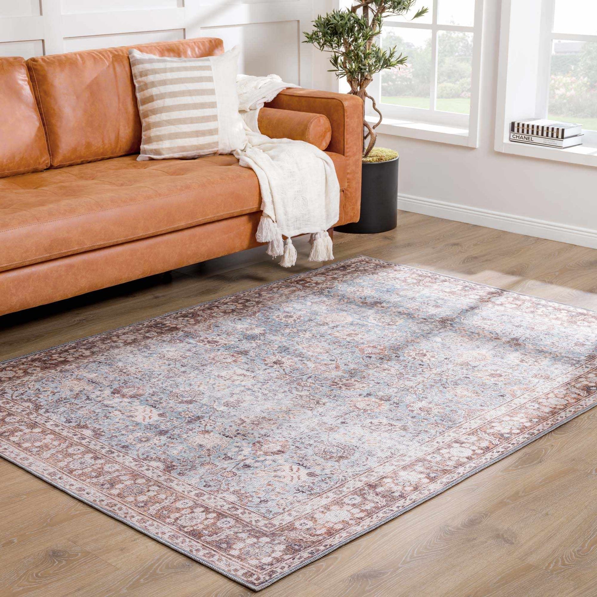 Brown Blue Dauis Vintage Washable Rug from PriceLows™