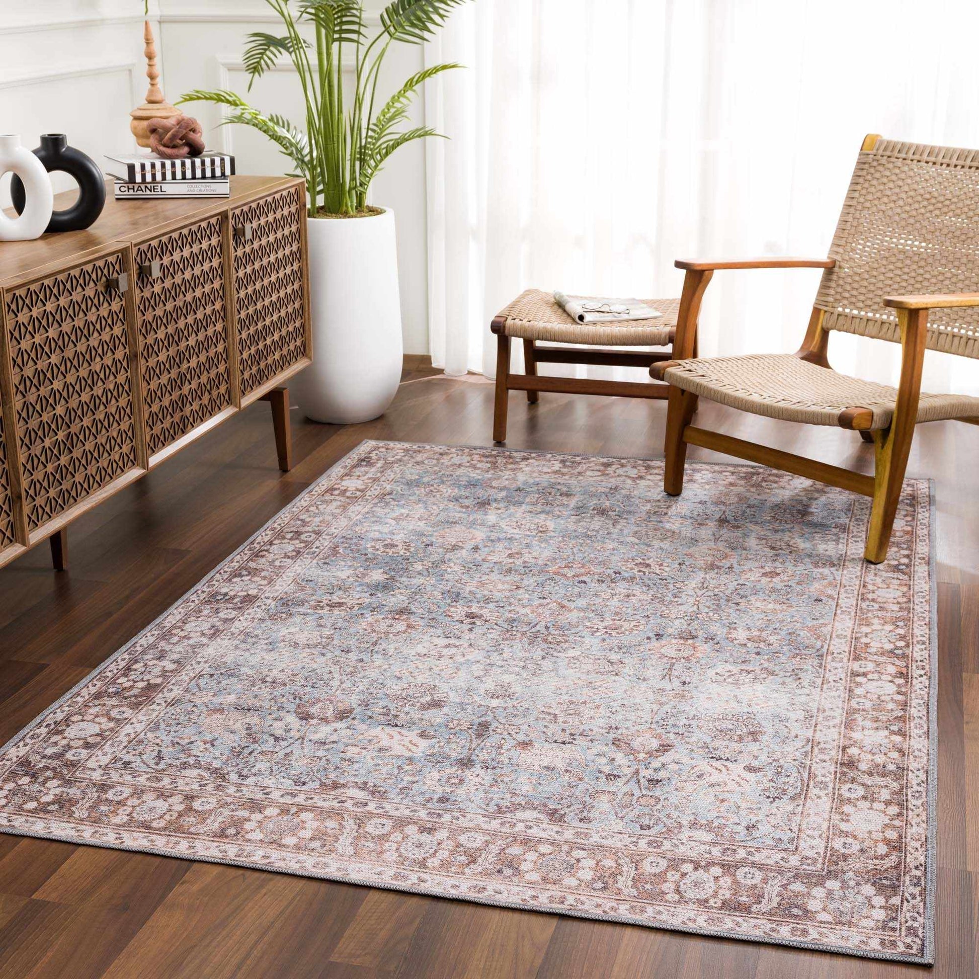 Brown Blue Dauis Vintage Washable Rug from PriceLows™