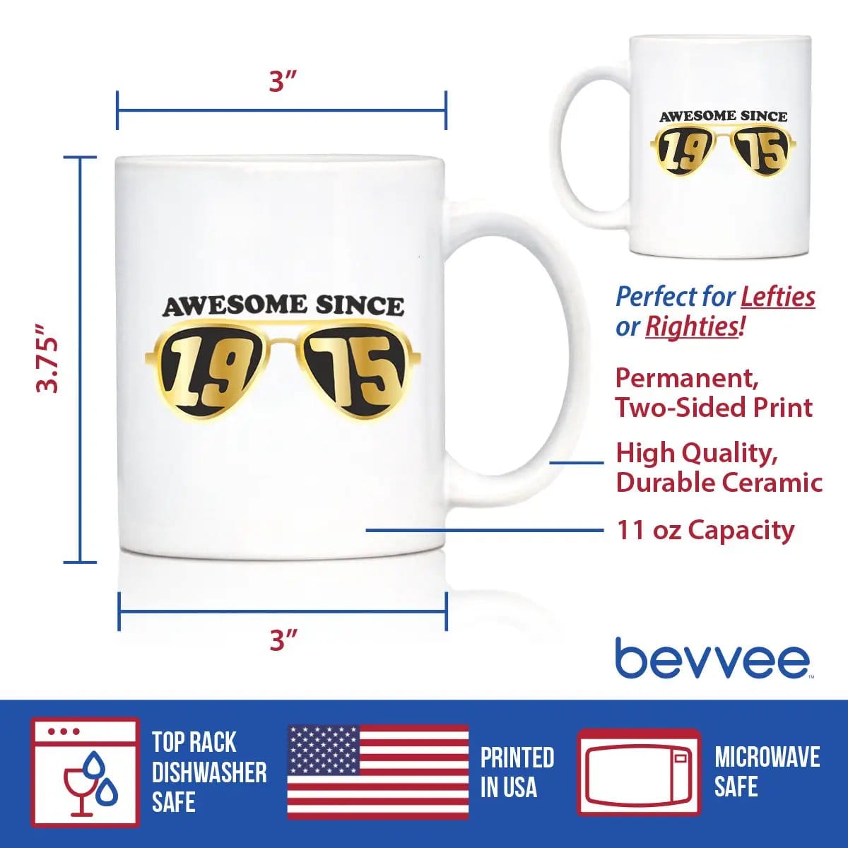Ceramic Coffee Mug | Dishwasher & Microwave Safe | Double Printed | Awesome Since 1975