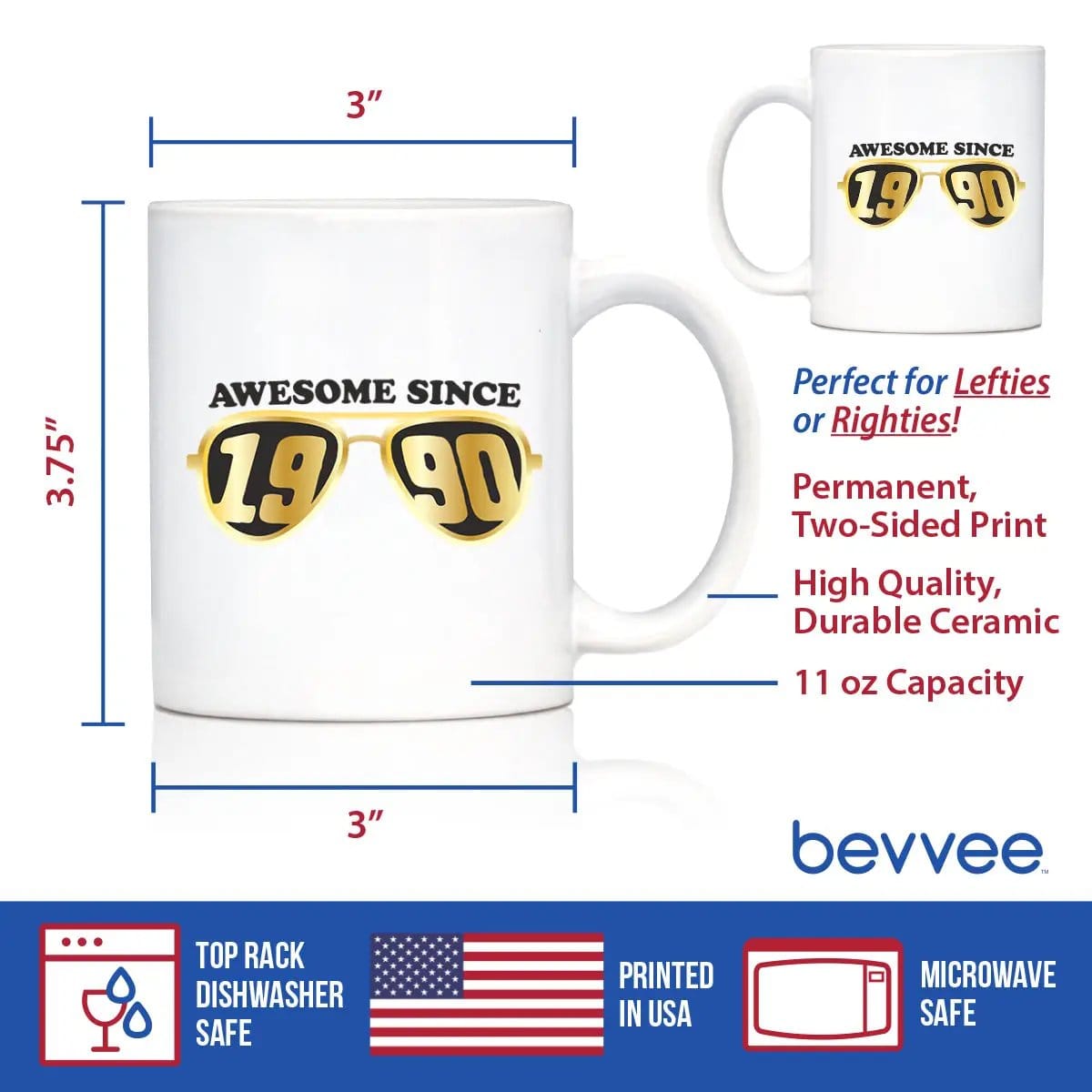 Ceramic Coffee Mug | Dishwasher & Microwave Safe | Double Printed | Awesome Since 1990