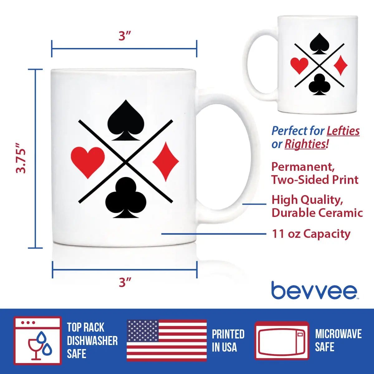 Ceramic Coffee Mug | Dishwasher & Microwave Safe | Double Printed | Card Suits