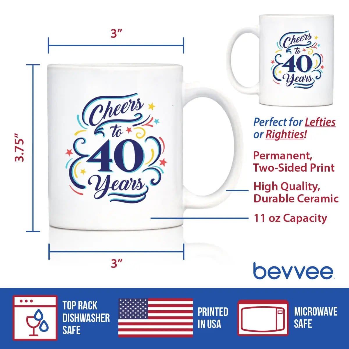 Ceramic Coffee Mug | Dishwasher & Microwave Safe | Double Printed | Cheers to 40 Years