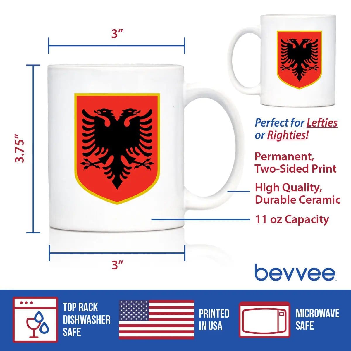 Ceramic Coffee Mug | Dishwasher & Microwave Safe | Double Printed | Albania Flag