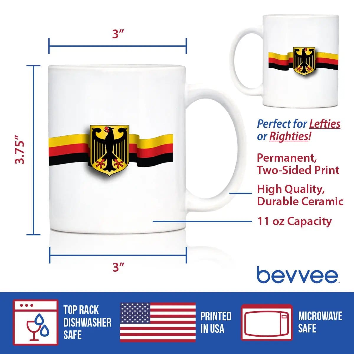 Ceramic Coffee Mug | Dishwasher & Microwave Safe | Double Printed | German Flag