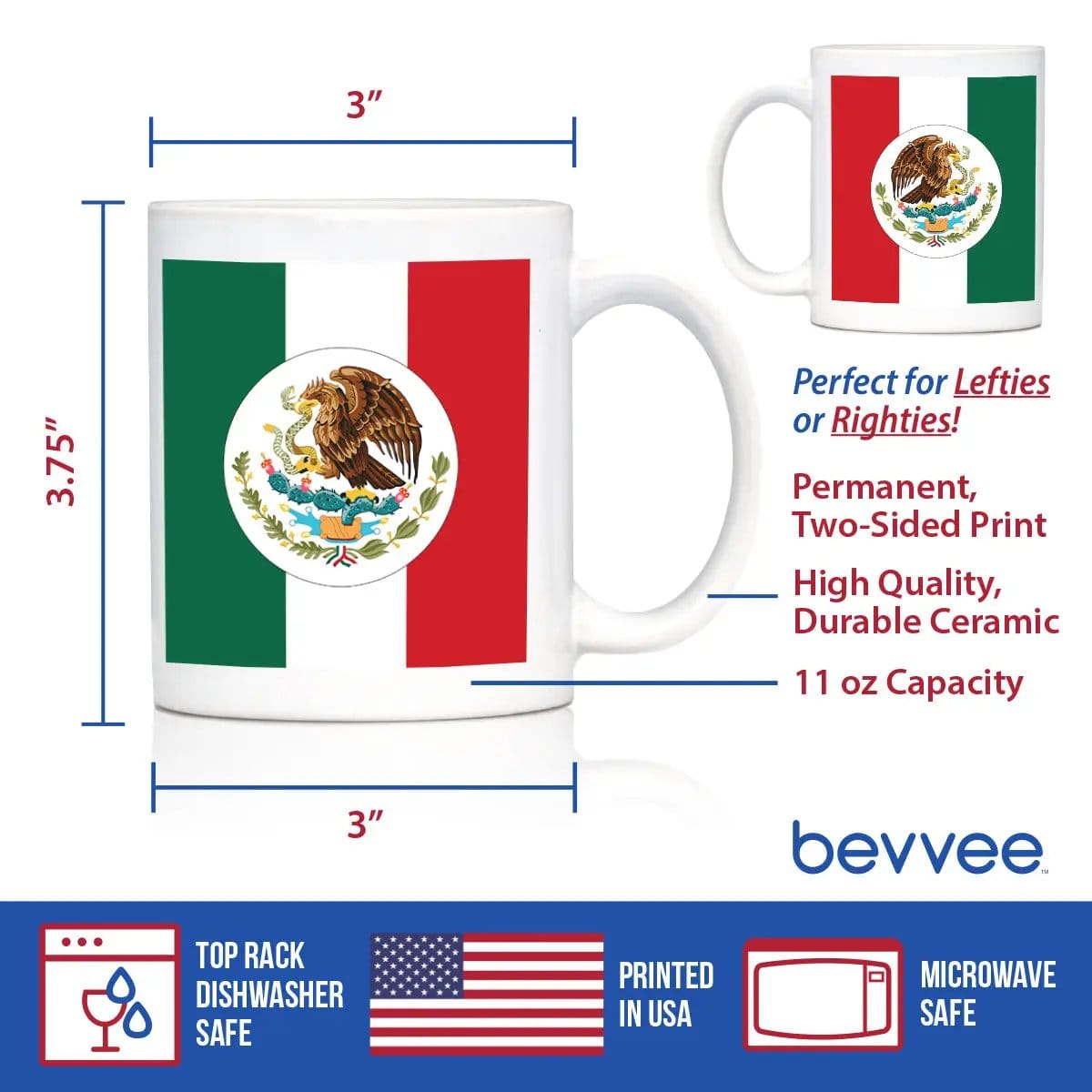 Ceramic Coffee Mug | Dishwasher & Microwave Safe | Double Printed | Mexico Flag