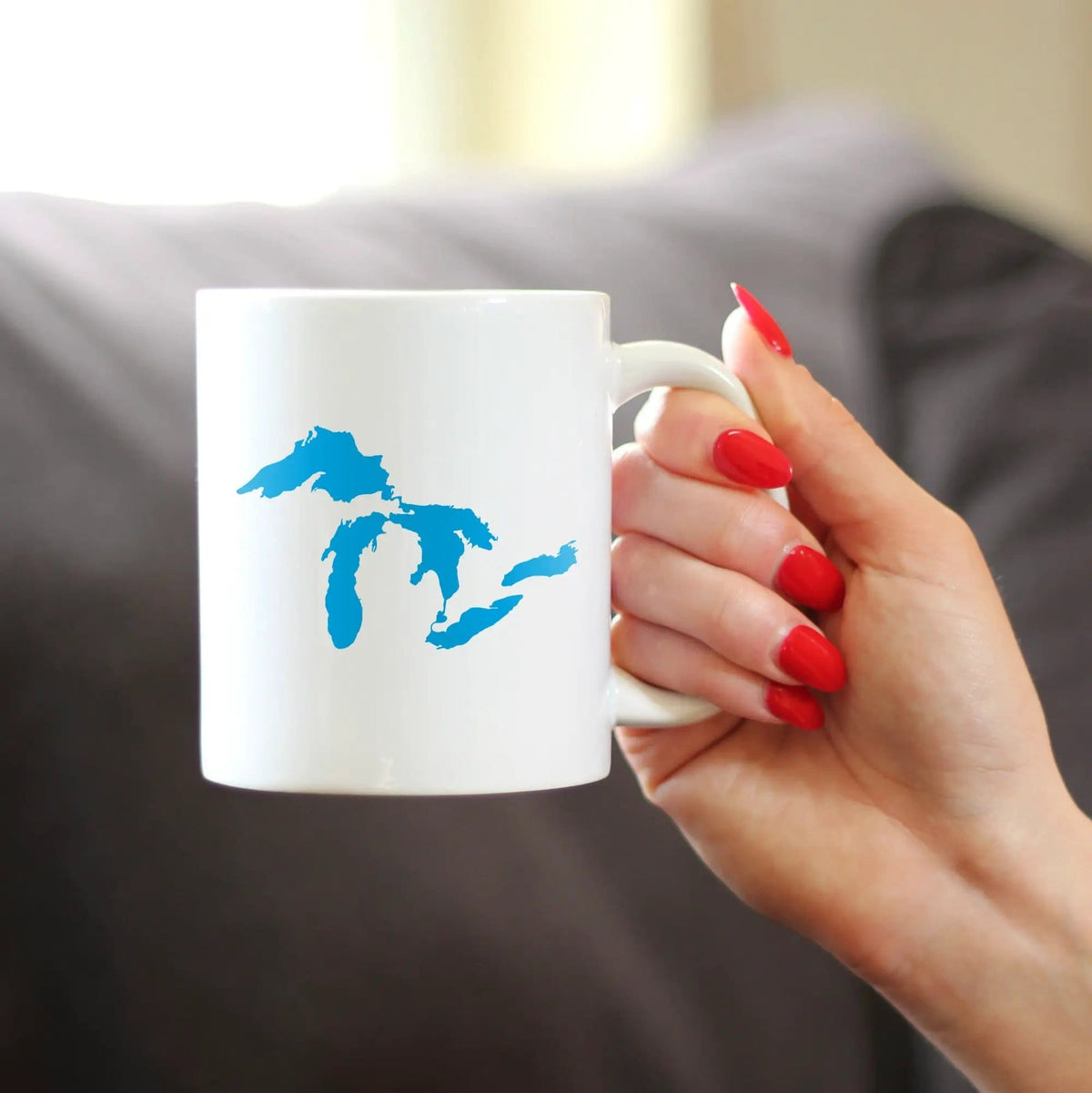 Ceramic Coffee Mug | Dishwasher & Microwave Safe | Double Printed | Great Lakes Map