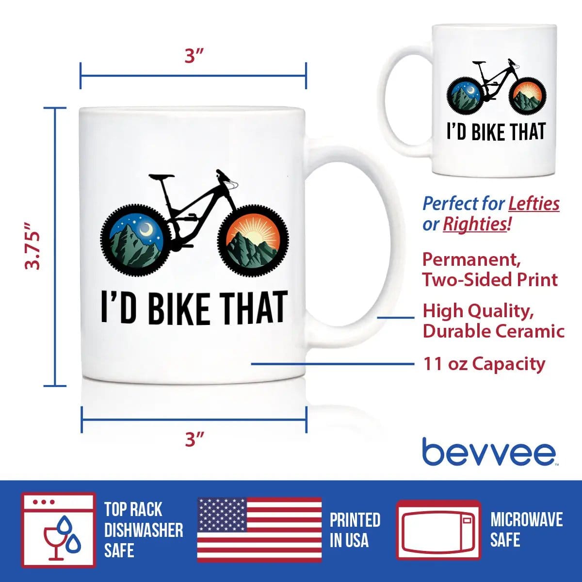 Ceramic Coffee Mug | Dishwasher & Microwave Safe | Double Printed | I'd Bike That