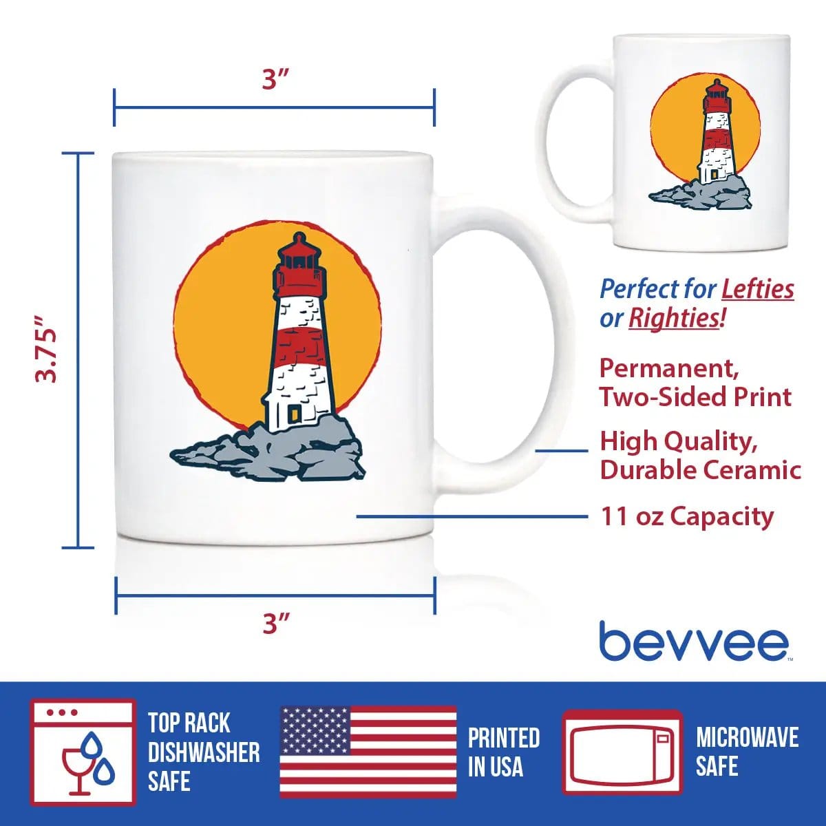Ceramic Coffee Mug | Dishwasher & Microwave Safe | Double Printed | Lighthouse
