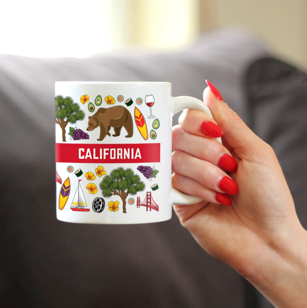Ceramic Coffee Mug | Dishwasher & Microwave Safe | Double Printed | California Flag Pattern
