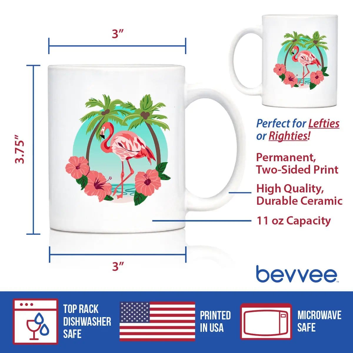 Ceramic Coffee Mug | Dishwasher & Microwave Safe | Double Printed | Tropical Flamingo
